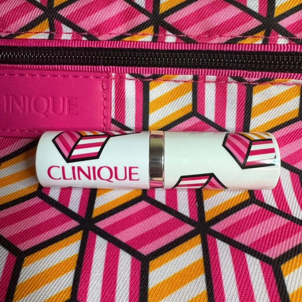 New Clinique Lipstick mod zippered makeup bag w/pair of lipsticks & mirror